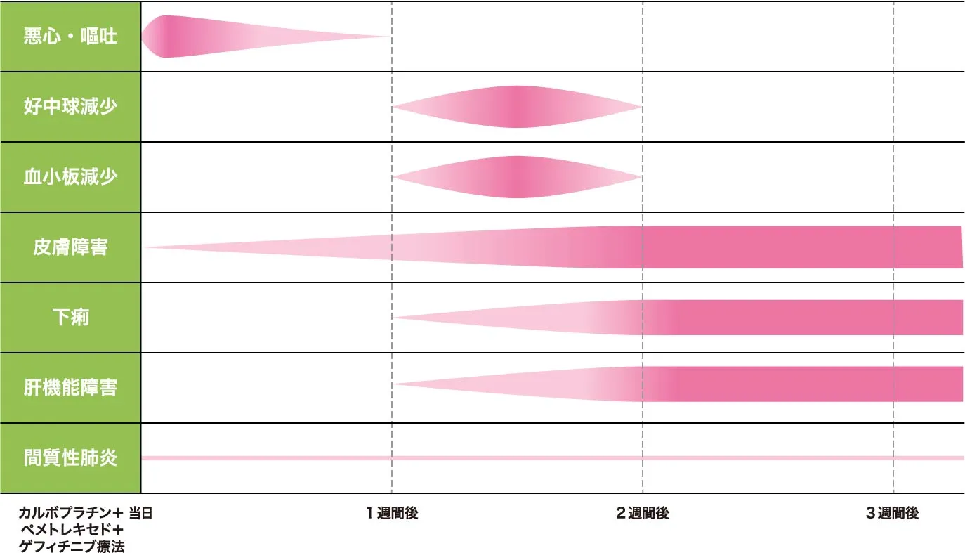 【副作用の出やすい時期と相対的頻度のイメージ図】