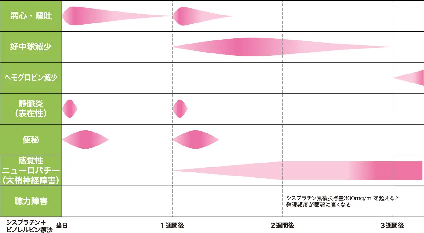 【副作用の出やすい時期と相対的頻度のイメージ図】